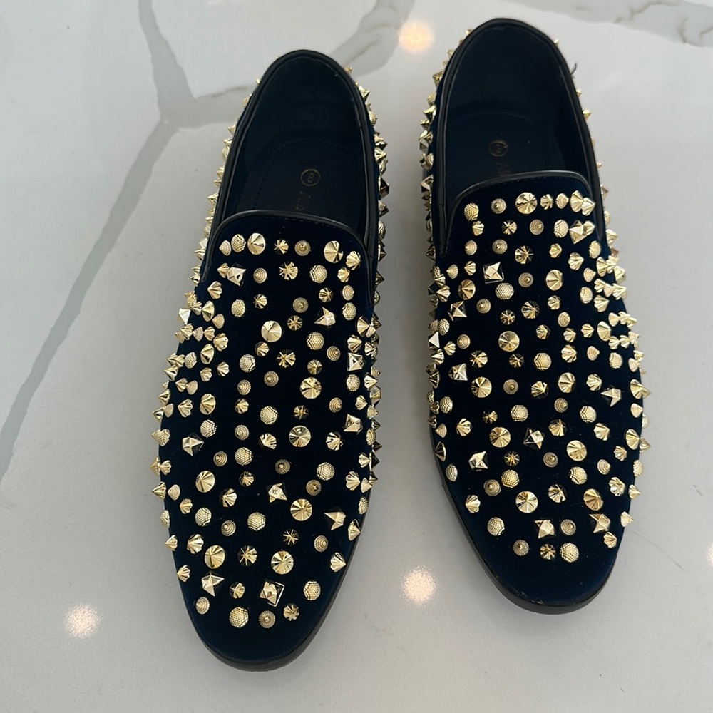 Navy velvet men’s slides